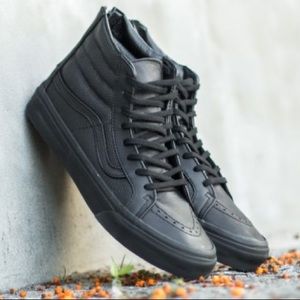 Vans SK8 shoes all black leather with back zipper 7.5